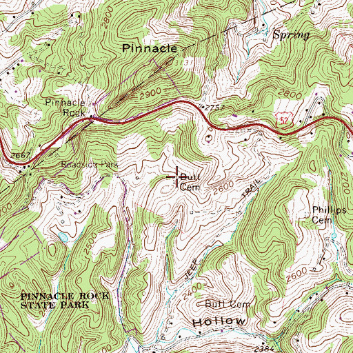 Topographic Map of Butt Cemetery, WV
