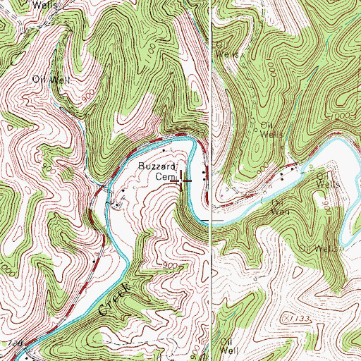 Topographic Map of Buzzard Cemetery, WV