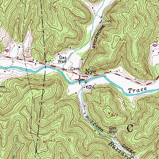 Topographic Map of Buzzard Creek, WV