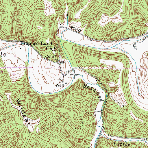 Topographic Map of Buzzard Creek, WV