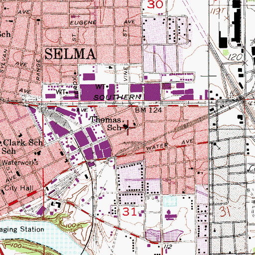 Topographic Map of Thomas School, AL