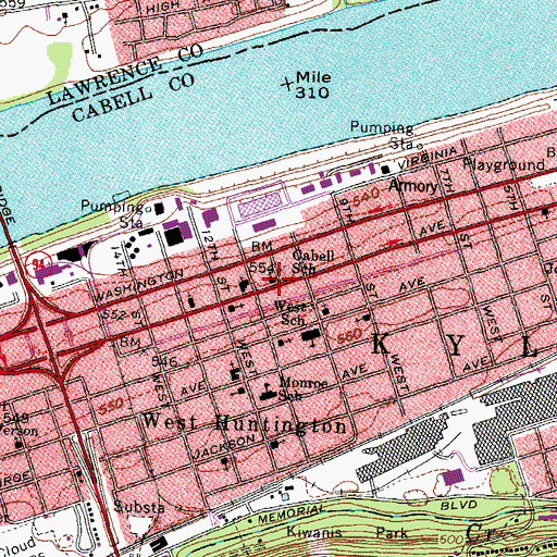 Topographic Map of Cabell School (historical), WV