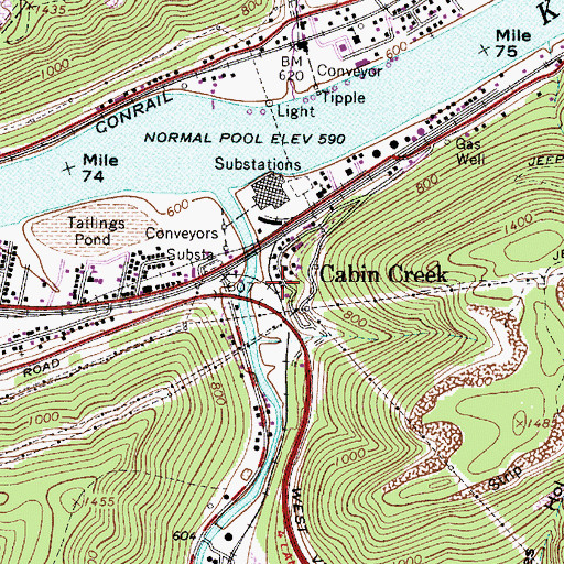 Topographic Map of Cabin Creek, WV