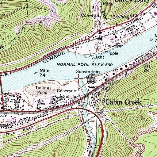 Topographic Map of Cabin Creek, WV