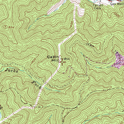 Topographic Map of Cabin Hill, WV