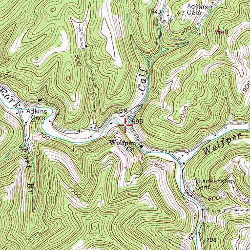 Topographic Map of Calf Branch, WV