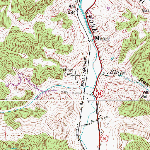 Topographic Map of Callow Cemetery, WV