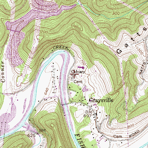 Topographic Map of Calvary United Methodist Church, WV