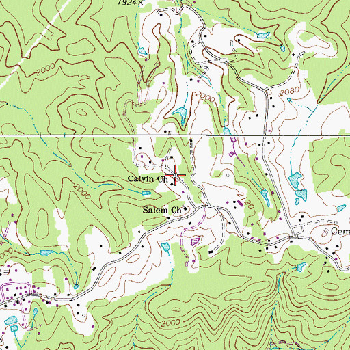 Topographic Map of Calvin Church, WV