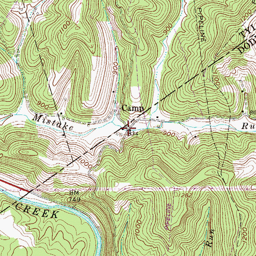 Topographic Map of Camp, WV