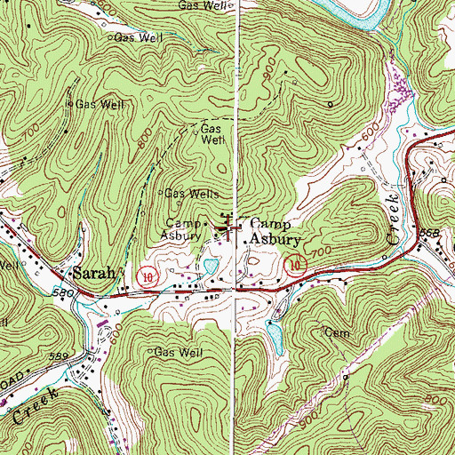 Topographic Map of Camp Asbury, WV