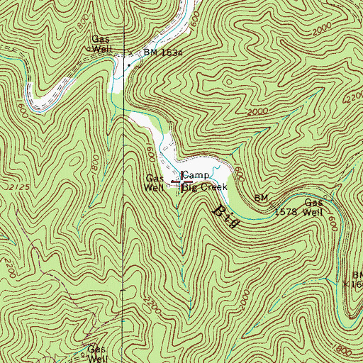 Topographic Map of Camp Big Creek, WV