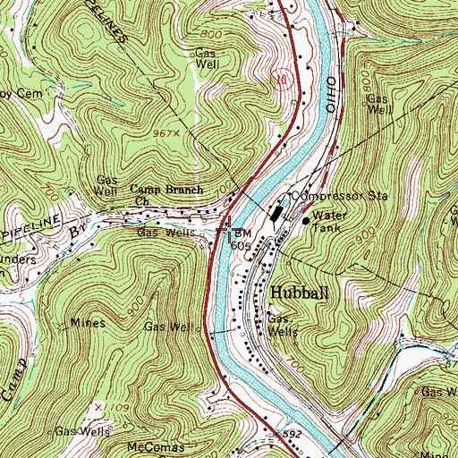 Topographic Map of Camp Branch, WV