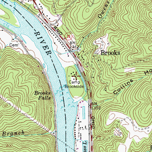 Topographic Map of Camp Brookside, WV
