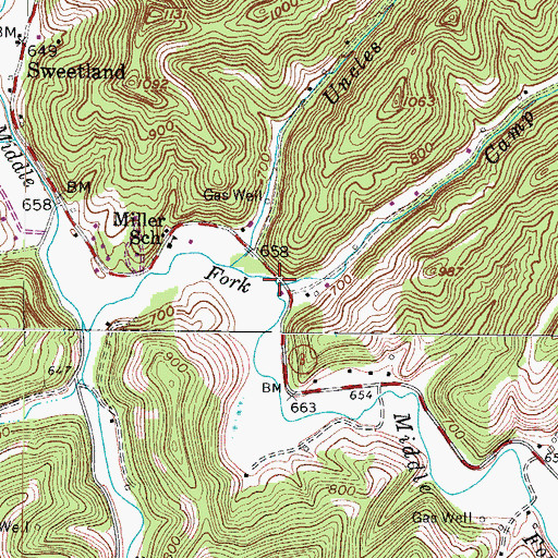 Topographic Map of Camp Creek, WV