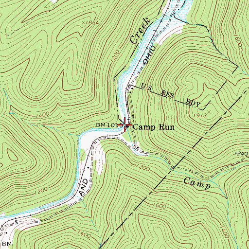 Topographic Map of Camp Creek, WV