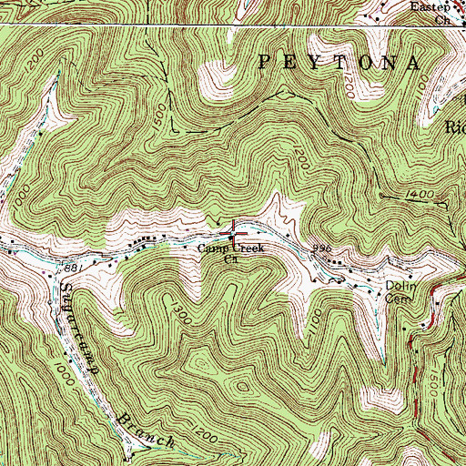 Topographic Map of Camp Creek Church, WV