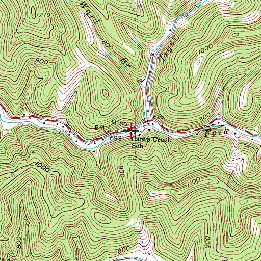 Topographic Map of Camp Creek School (historical), WV