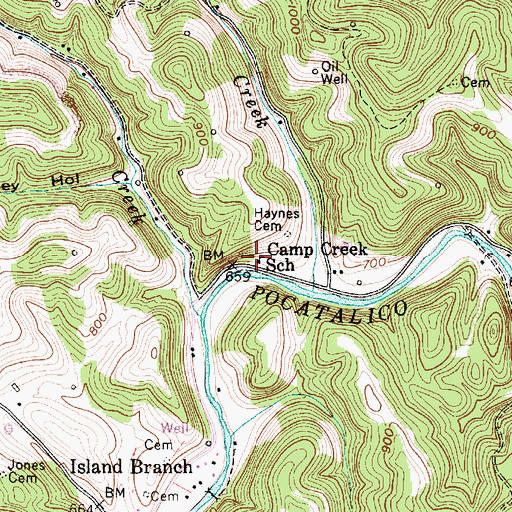 Topographic Map of Camp Creek School (historical), WV