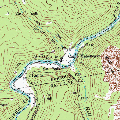 Topographic Map of Camp Mahoneqan, WV