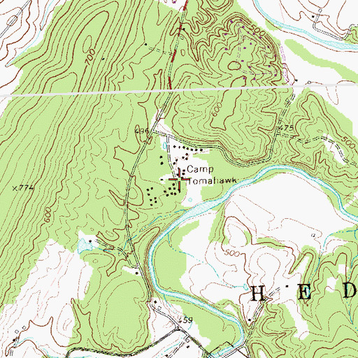 Topographic Map of Camp Tomahawk, WV