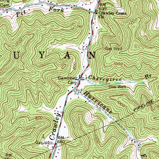 Topographic Map of Campbell Cemetery, WV