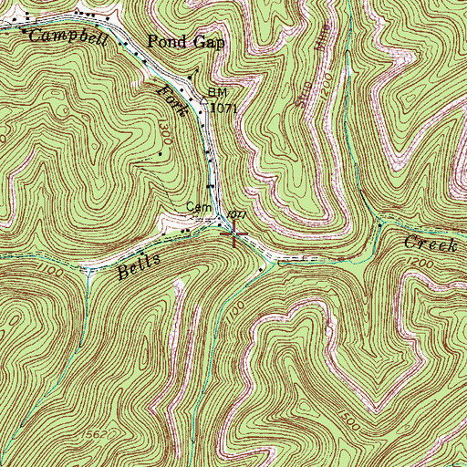 Topographic Map of Campbell Fork, WV