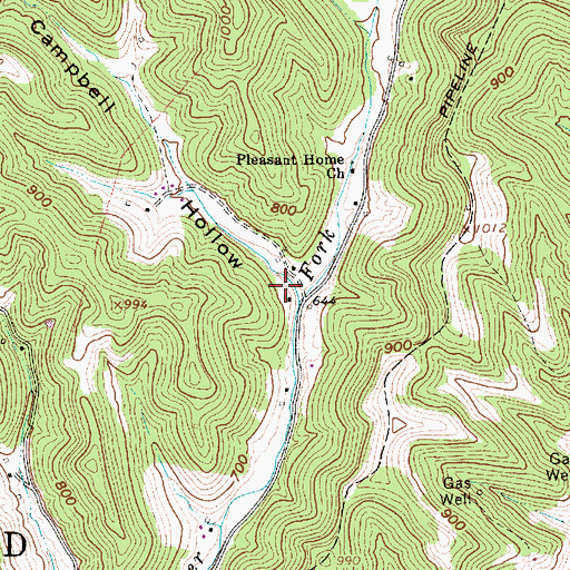 Topographic Map of Campbell Hollow, WV