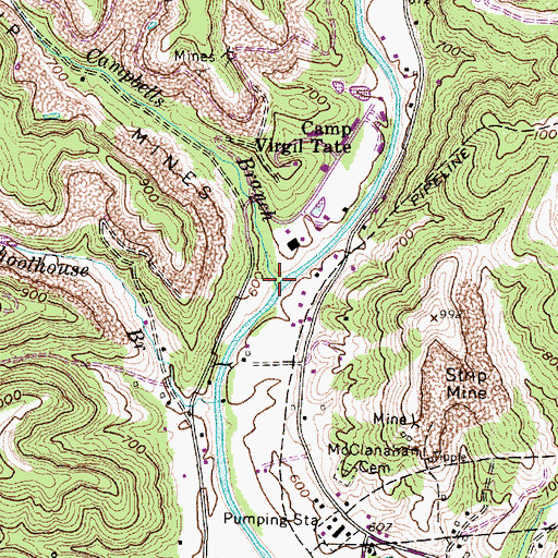 Topographic Map of Campbells Branch, WV