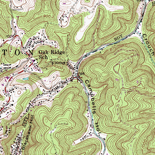 Topographic Map of Campbells Hollow, WV