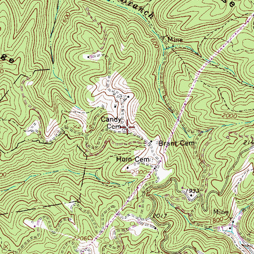 Topographic Map of Candy Cemetery, WV