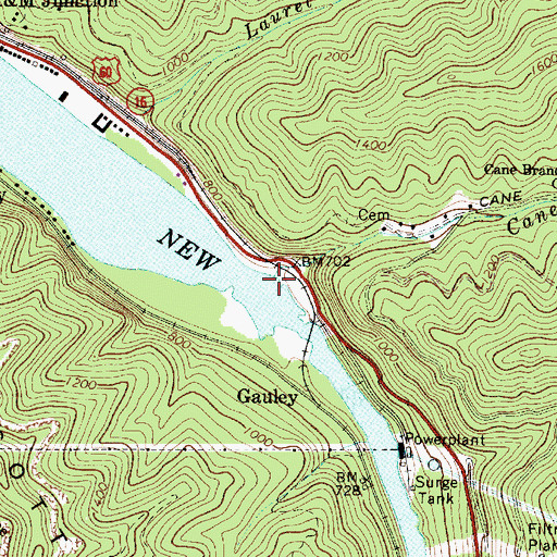 Topographic Map of Cane Branch, WV