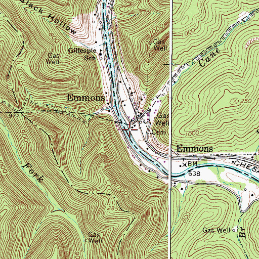 Topographic Map of Cane Branch, WV
