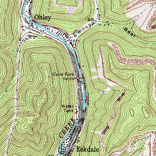 Topographic Map of Cane Fork Yards, WV