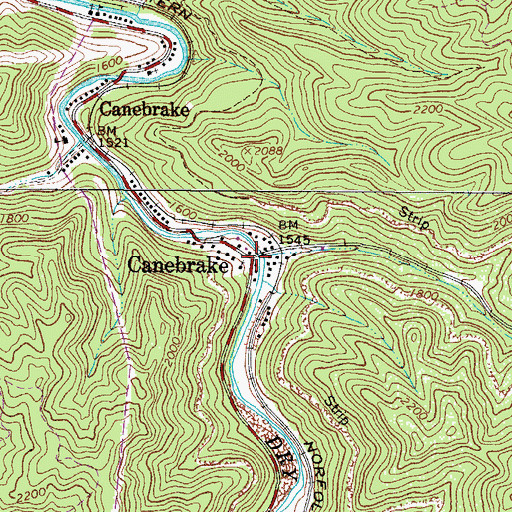 Topographic Map of Canebrake, WV