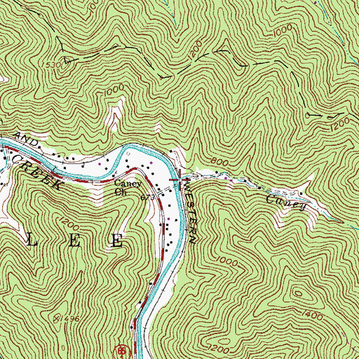 Topographic Map of Caney Branch, WV