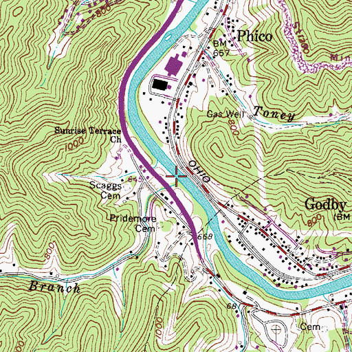 Topographic Map of Caney Branch, WV
