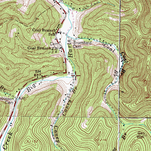 Topographic Map of Caney Branch, WV