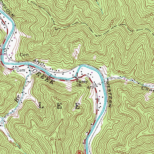 Topographic Map of Caney Church, WV