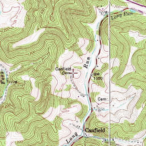 Topographic Map of Canfield Cemetery, WV