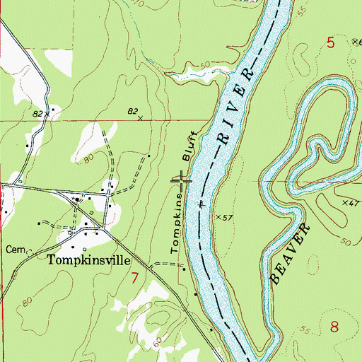 Topographic Map of Tompkins Bluff, AL