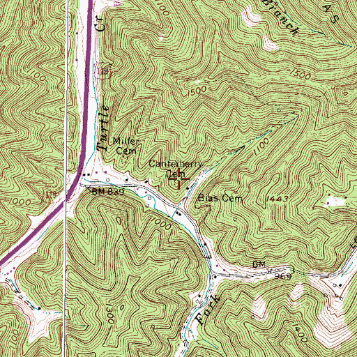 Topographic Map of Canterberry Cemetery, WV