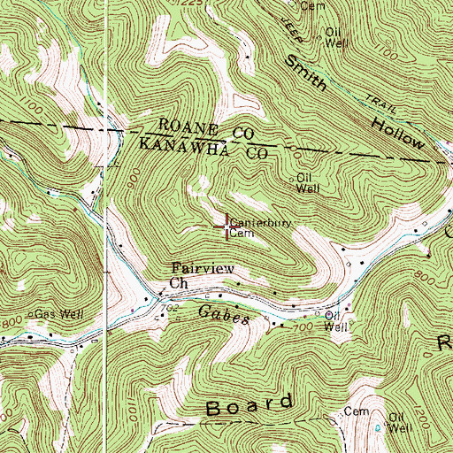Topographic Map of Canterbury Cemetery, WV