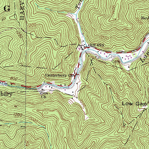 Topographic Map of Canterbury Church, WV