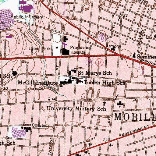 Topographic Map of Toolen High School, AL