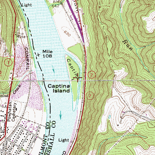 Topographic Map of Captina Island, WV