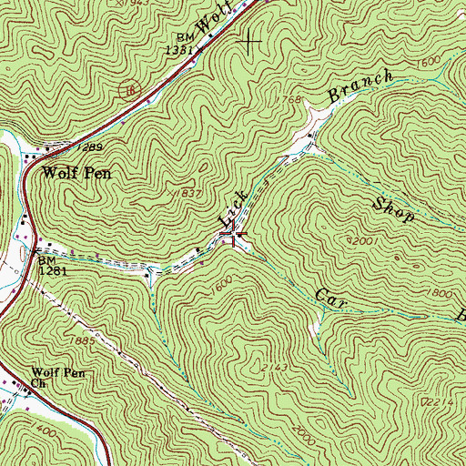 Topographic Map of Car Branch, WV