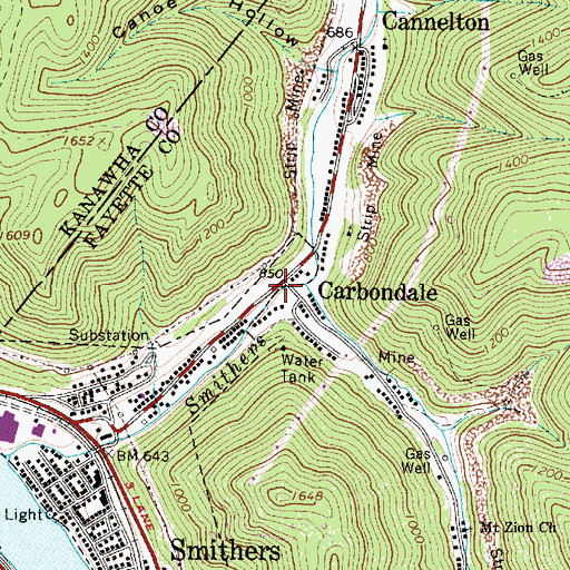 Topographic Map of Carbondale, WV