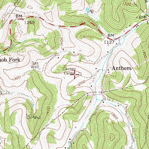 Topographic Map of Carney Cemeteries, WV