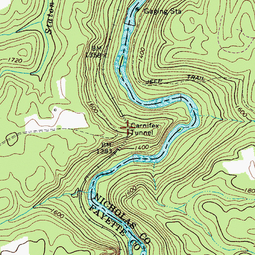 Topographic Map of Carnifex Tunnel, WV